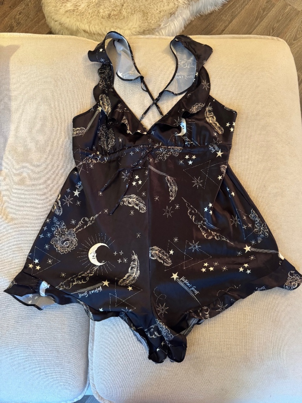 Victoria’s Secret Celestial Moon Stars Satin Romper Sleepwear M